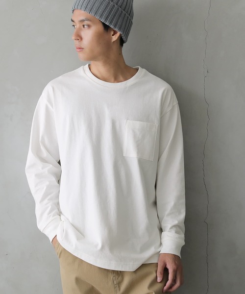 osharewalker（オシャレウォーカー）の「【廃盤】『胸ポケット付きロンT』（Tシャツ/カットソー・メンズ・ブラック/オフホワイト/カーキ/グレイッシュブルー・2/3）」の2枚目の写真