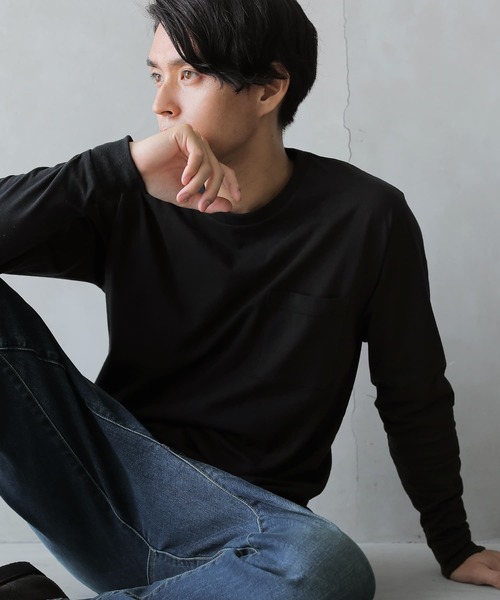 osharewalker（オシャレウォーカー）の「【廃盤】『胸ポケット付きロンT』（Tシャツ/カットソー・メンズ・ブラック/オフホワイト/カーキ/グレイッシュブルー・2/3）」の3枚目の写真