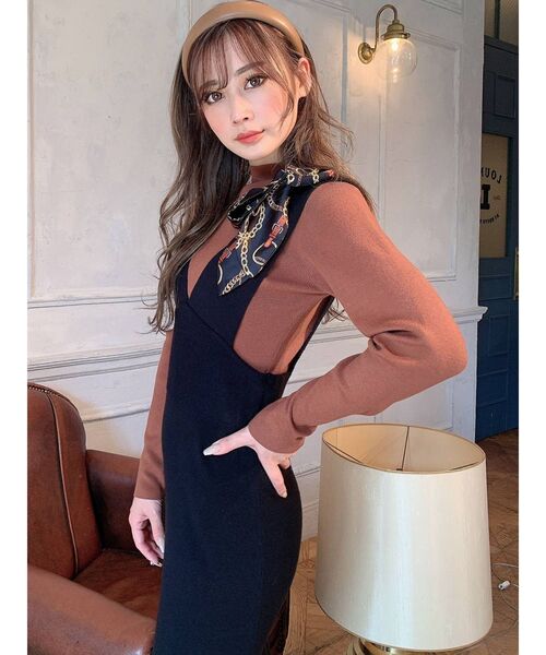 RESEXXY（リゼクシー）の「スカーフデザインニットTOPS（ニット/セーター・レディース・ホワイト/ブラック/ベージュ/キャメル・FREE）」の8枚目の写真