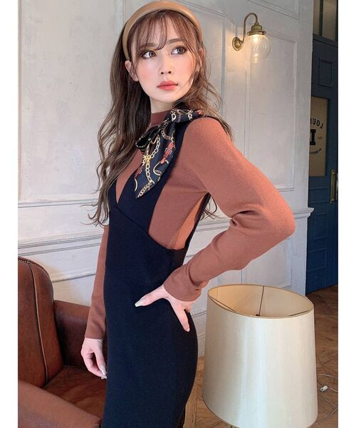 RESEXXY（リゼクシー）の「スカーフデザインニットTOPS（ニット/セーター・レディース・ホワイト/ブラック/ベージュ/キャメル・FREE）」の13枚目の写真