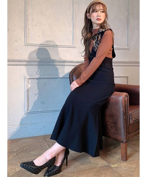 RESEXXY（リゼクシー）の「スカーフデザインニットTOPS（ニット/セーター・レディース・ホワイト/ブラック/ベージュ/キャメル・FREE）」の9枚目の写真