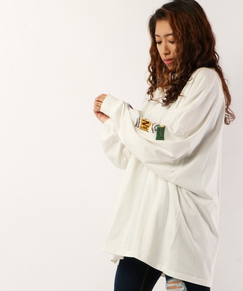 FUNALIVE(ファンアライブ)の「【easy as nap】袖チョコレート刺繍ビッグロンT(Tシャツ/カットソー・レディース・カーキ/ラベンダー/スミクロ/グレイッシュブルー/ホワイト・FREE)」の8枚目の写真