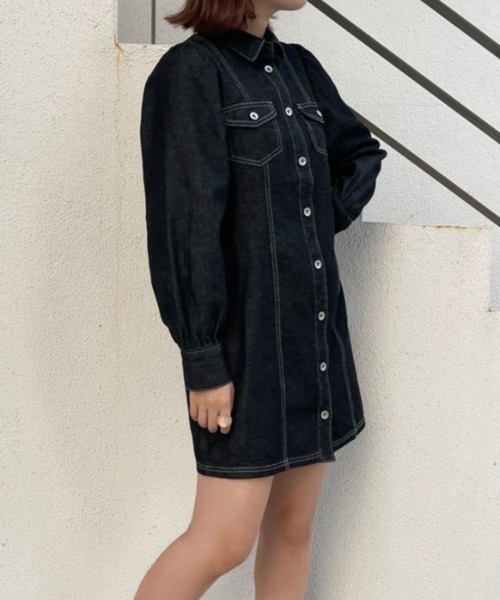 one after another NICE CLAUP（ワンアフターアナザーナイスクラップ）の「これさえあればコーディネートが決まる。デニムミニワンピース（ワンピース・レディース・ブラック/ブラウン/ネイビー・FREE）」の6枚目の写真