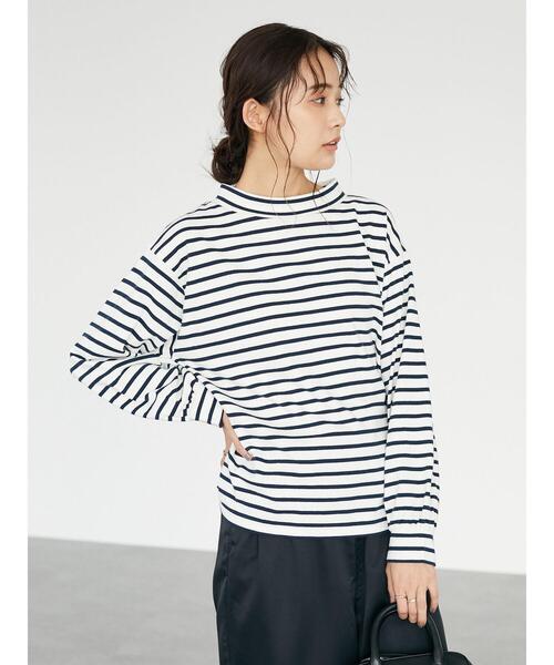 CRAFT STANDARD BOUTIQUE（クラフトスタンダードブティック）の「モックネックボーダープルオーバー　＊（Tシャツ/カットソー・レディース・チャコールグレー/オフホワイト/ブルー/グリーン・FREE）」の5枚目の写真