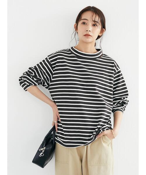 CRAFT STANDARD BOUTIQUE（クラフトスタンダードブティック）の「モックネックボーダープルオーバー　＊（Tシャツ/カットソー・レディース・チャコールグレー/オフホワイト/ブルー/グリーン・FREE）」の6枚目の写真