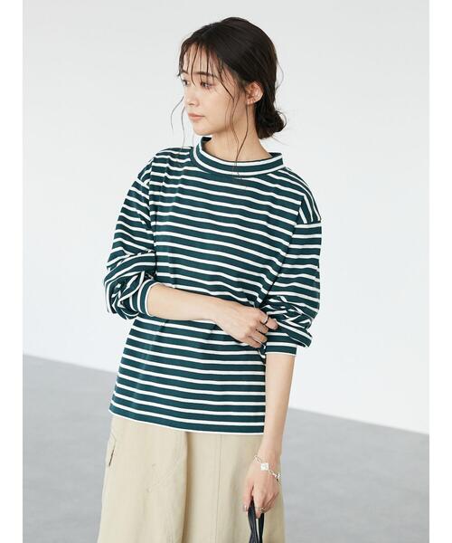 CRAFT STANDARD BOUTIQUE（クラフトスタンダードブティック）の「モックネックボーダープルオーバー　＊（Tシャツ/カットソー・レディース・チャコールグレー/オフホワイト/ブルー/グリーン・FREE）」の7枚目の写真