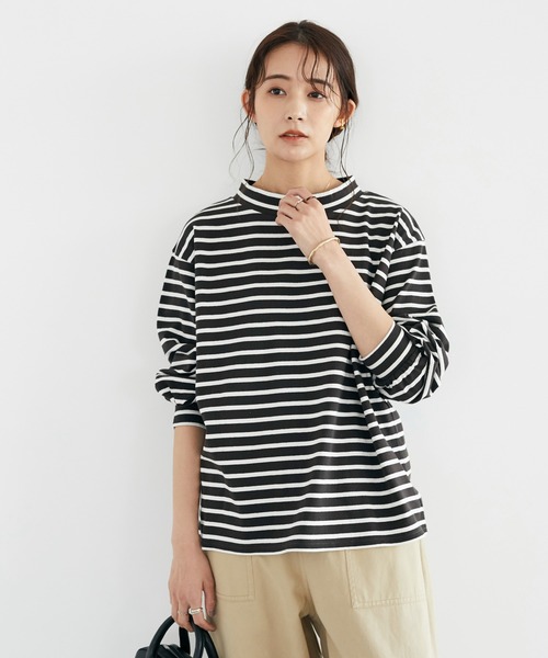 CRAFT STANDARD BOUTIQUE（クラフトスタンダードブティック）の「モックネックボーダープルオーバー　＊（Tシャツ/カットソー・レディース・チャコールグレー/オフホワイト/ブルー/グリーン・FREE）」の3枚目の写真