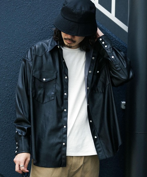 Wrangler（ラングラー）の「Wrangler　SYNTHETIC LEATHER 127MW（シャツ/ブラウス・メンズ・ブラック/ブラウン・MEDIUM/LARGE）」の2枚目の写真