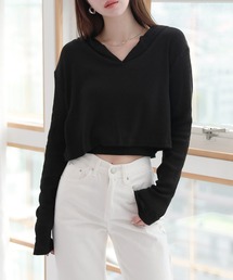 カジュアル リブ クロップ フードTシャツ