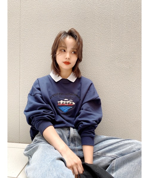 JUMELLE（ジュメロ）の「ユニバーシティスウェット（スウェット・レディース・ネイビー/ワインレッド・FREE）」の6枚目の写真