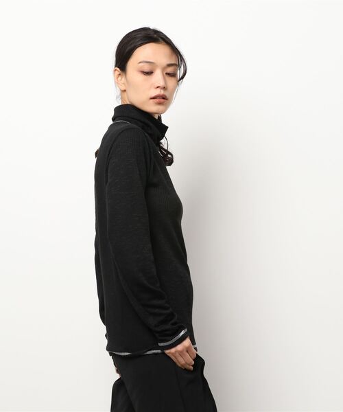 CUBE SUGAR(キューブシュガー)の「CUBE SUGAR/キューブシュガー スラブリブ配色ステッチリブタートル(その他トップス・レディース・ナチュラル/ブラック・FREE)」の3枚目の写真