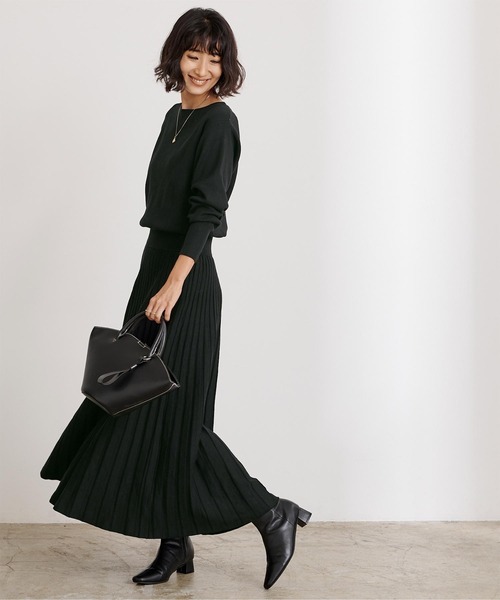 UR'S(ユアーズ)の「プリーツニットワンピース(ワンピース・レディース・ブラック/ベージュ/パープル・S/M/L)」の10枚目の写真