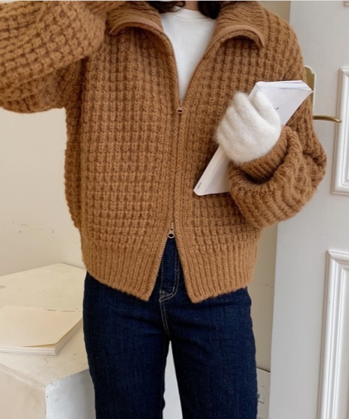 MANGROVE（マングローブ）の「ワッフル編みジップアップニットブルゾン（ニット/セーター・レディース・グレー/キャメル/グレイッシュベージュ・FREE）」の22枚目の写真