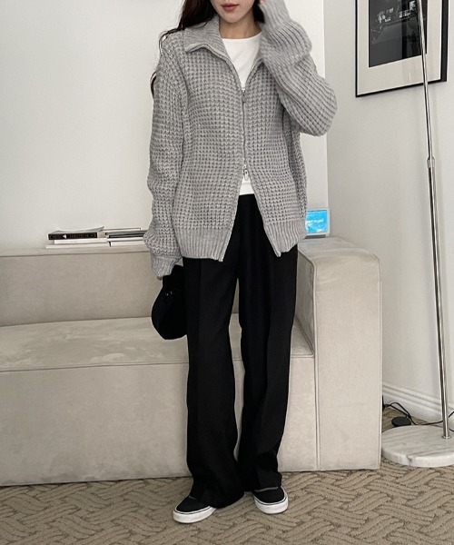 MANGROVE（マングローブ）の「ワッフル編みジップアップニットブルゾン（ニット/セーター・レディース・グレー/キャメル/グレイッシュベージュ・FREE）」の12枚目の写真