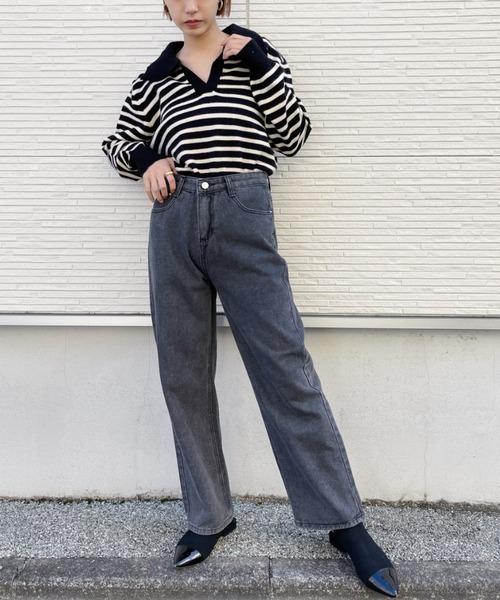 CLEA(クレア)の「ハイウエストストレートワイドデニム(デニムパンツ・レディース・ライトブルー/ブラック/ブルー・S/M)」の8枚目の写真