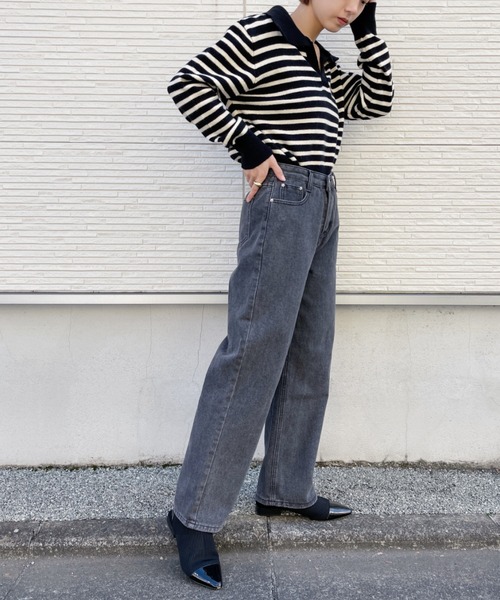 CLEA(クレア)の「ハイウエストストレートワイドデニム(デニムパンツ・レディース・ライトブルー/ブラック/ブルー・S/M)」の9枚目の写真