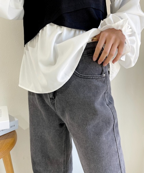 CLEA(クレア)の「ハイウエストストレートワイドデニム(デニムパンツ・レディース・ライトブルー/ブラック/ブルー・S/M)」の14枚目の写真