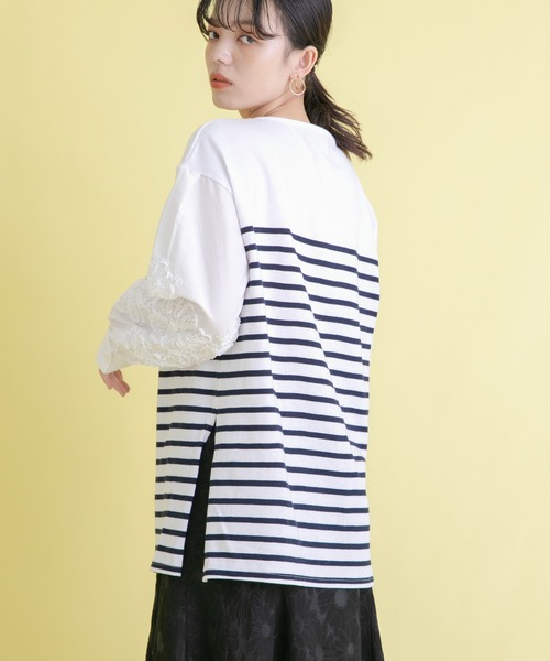 Eimee Law(エイミーロウ)の「フラワーエンブロスリーブボーダーTOPS(Tシャツ/カットソー・レディース・オフホワイト/ブラック/ネイビー・38)」の12枚目の写真