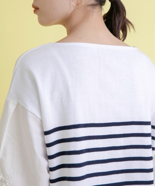Eimee Law(エイミーロウ)の「フラワーエンブロスリーブボーダーTOPS(Tシャツ/カットソー・レディース・オフホワイト/ブラック/ネイビー・38)」の17枚目の写真