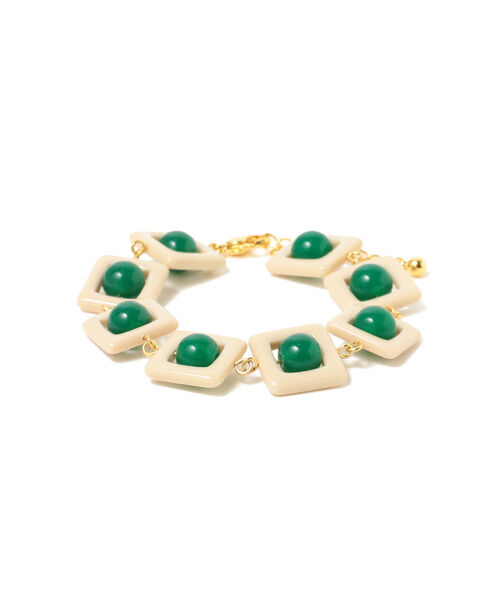 Ray BEAMS(レイビームス)の「Ray BEAMS / バイカラー スクエア ビーズ ブレスレット(ブレスレット・レディース・ブラック/グリーン・ONE SIZE)」の2枚目の写真