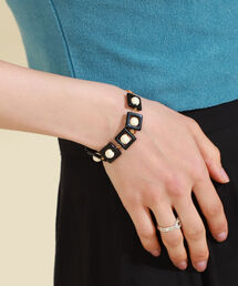 Ray BEAMS | Ray BEAMS / バイカラー スクエア ビーズ ブレスレット(ブレスレット)