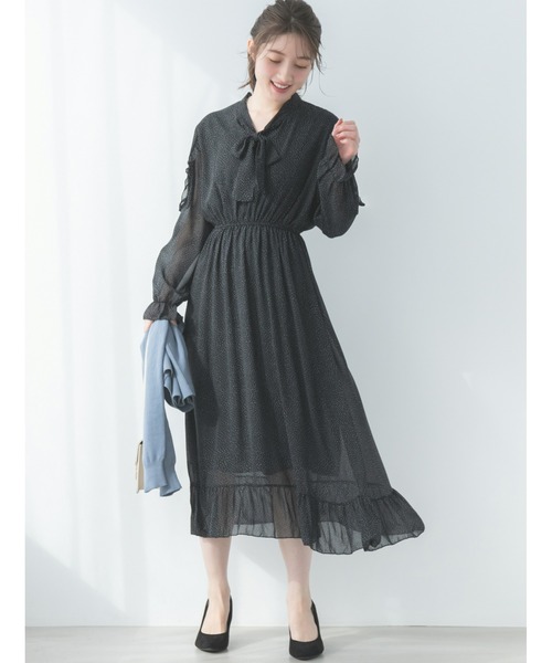 fifth(フィフス)の「ボウタイ袖フリルワンピース(ワンピース・レディース・ホワイト/ブラック・M)」の2枚目の写真