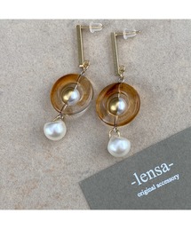 【-lensa-】スアクリルリングとパールビーズで個性派ピアス(MA)