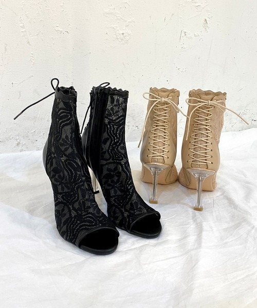 ROYAL PARTY（ロイヤルパーティー）の「レースオープントゥブーツサンダル（サンダル・レディース・ベージュ/ブラック・SMALL/LARGE/MEDIUM）」の3枚目の写真