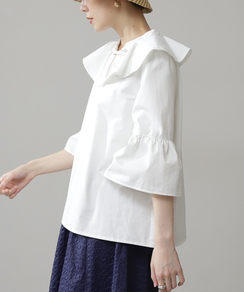 N.（N. Natural Beauty Basic）（エヌエヌナチュラルビューティーベーシック）の「◆フレアカラーデニムブラウス（シャツ/ブラウス・レディース・オフホワイト/インディゴブルー・MEDIUM）」の8枚目の写真