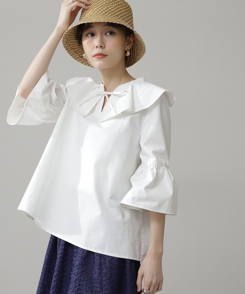 N.（N. Natural Beauty Basic）（エヌエヌナチュラルビューティーベーシック）の「◆フレアカラーデニムブラウス（シャツ/ブラウス・レディース・オフホワイト/インディゴブルー・MEDIUM）」の17枚目の写真