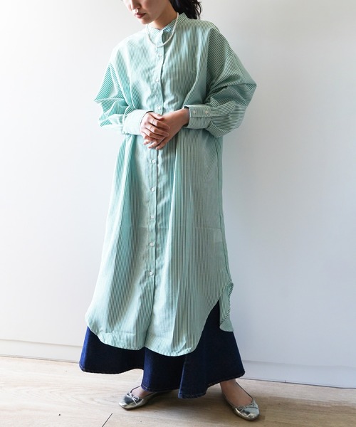 VENCEEXCHANGE（ヴァンスエクスチェンジ）の「ストライプボリューム袖シャツワンピース（シャツワンピース・レディース・ブラック/ベージュ/グリーン/ブルー・FREE）」の19枚目の写真