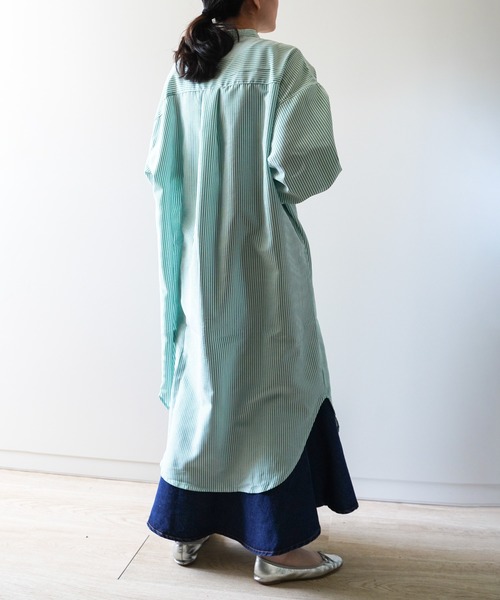 VENCEEXCHANGE（ヴァンスエクスチェンジ）の「ストライプボリューム袖シャツワンピース（シャツワンピース・レディース・ブラック/ベージュ/グリーン/ブルー・FREE）」の20枚目の写真