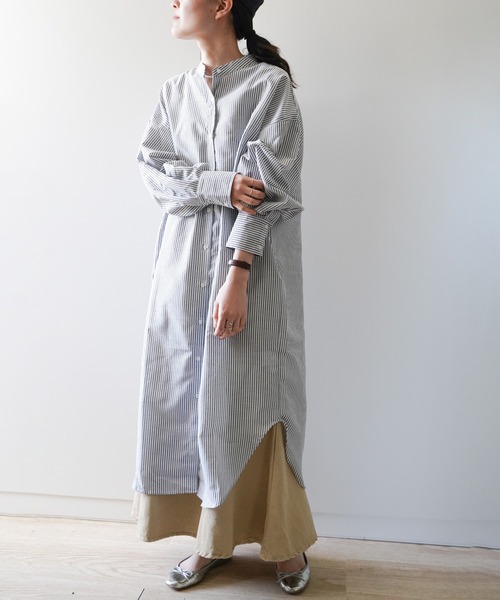VENCEEXCHANGE（ヴァンスエクスチェンジ）の「ストライプボリューム袖シャツワンピース（シャツワンピース・レディース・ブラック/ベージュ/グリーン/ブルー・FREE）」の21枚目の写真