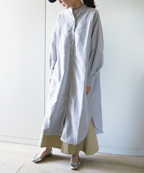 VENCEEXCHANGE（ヴァンスエクスチェンジ）の「ストライプボリューム袖シャツワンピース（シャツワンピース・レディース・ブラック/ベージュ/グリーン/ブルー・FREE）」の22枚目の写真