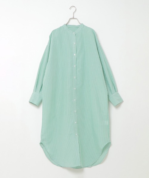 VENCEEXCHANGE（ヴァンスエクスチェンジ）の「ストライプボリューム袖シャツワンピース（シャツワンピース・レディース・ブラック/ベージュ/グリーン/ブルー・FREE）」の5枚目の写真