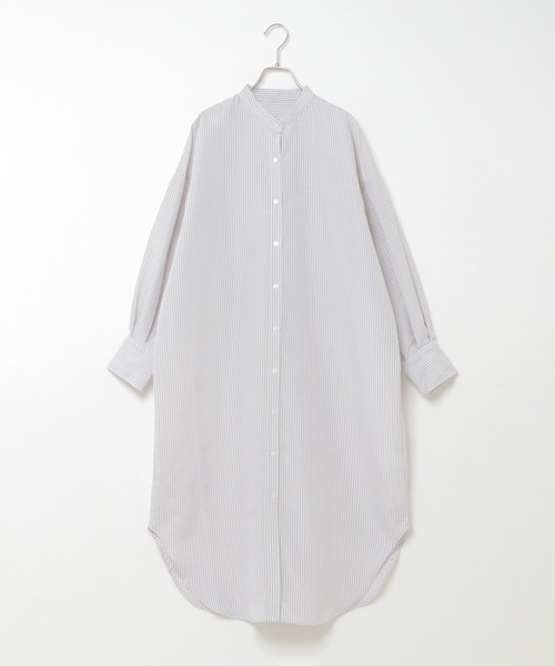 VENCEEXCHANGE（ヴァンスエクスチェンジ）の「ストライプボリューム袖シャツワンピース（シャツワンピース・レディース・ブラック/ベージュ/グリーン/ブルー・FREE）」の6枚目の写真