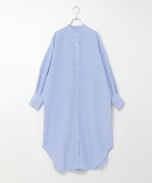 VENCEEXCHANGE（ヴァンスエクスチェンジ）の「ストライプボリューム袖シャツワンピース（シャツワンピース・レディース・ブラック/ベージュ/グリーン/ブルー・FREE）」の7枚目の写真