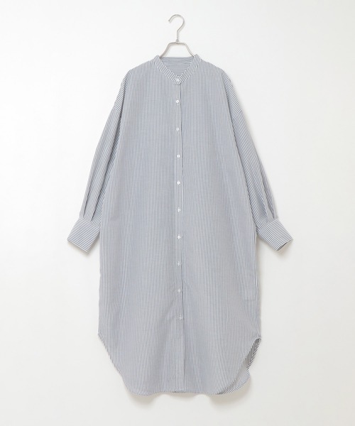 VENCEEXCHANGE（ヴァンスエクスチェンジ）の「ストライプボリューム袖シャツワンピース（シャツワンピース・レディース・ブラック/ベージュ/グリーン/ブルー・FREE）」の8枚目の写真