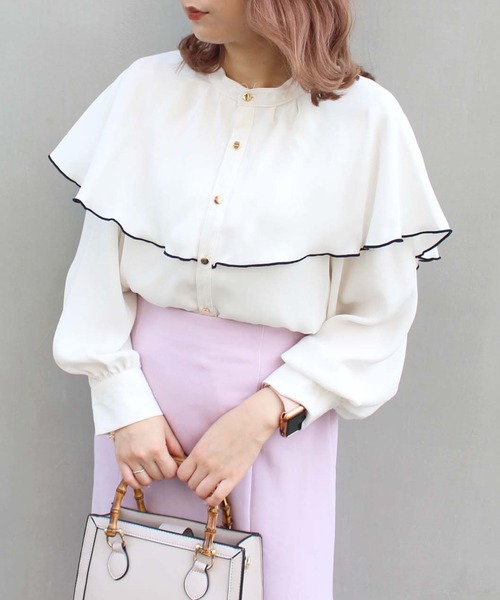 INGNI（イング）の「ケープトロミ／ブラウス（シャツ/ブラウス・レディース・ブラック/オフホワイト/ホワイト×ブラック/グレー系その他/ホワイト系8・M）」の3枚目の写真