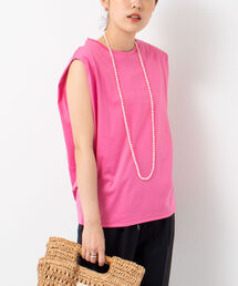 液アン加工ノースリーブプルオーバーカットソー