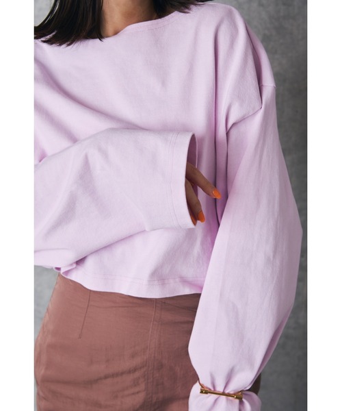 LA PEAU DE GEM(ラポドゥジェム)の「【LA PEAU DE GEM】クロップドワイドスリーブロンTEE(Tシャツ/カットソー・レディース・ホワイト/ピンク/ブルー・FREE)」の15枚目の写真