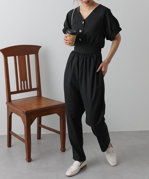 COLONY 2139（コロニートゥーワンスリーナイン）の「麻混Vネックジャンプスーツ/オールインワン（サロペット/オーバーオール・レディース・ブラック/グレイッシュベージュ・FREE）」の14枚目の写真