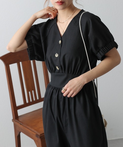 COLONY 2139（コロニートゥーワンスリーナイン）の「麻混Vネックジャンプスーツ/オールインワン（サロペット/オーバーオール・レディース・ブラック/グレイッシュベージュ・FREE）」の15枚目の写真