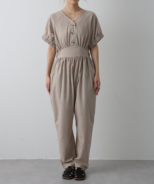 COLONY 2139（コロニートゥーワンスリーナイン）の「麻混Vネックジャンプスーツ/オールインワン（サロペット/オーバーオール・レディース・ブラック/グレイッシュベージュ・FREE）」の3枚目の写真