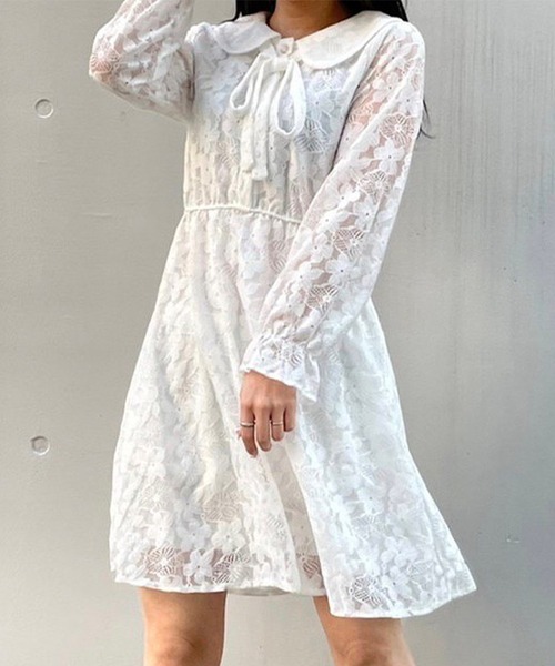 titty＆Co. PETIT（ティティアンドコープティ）の「【titty&Co.PETIT】フラワーレースリボンタイワンピース（ワンピース・レディース・ホワイト・SMALL/MEDIUM）」の4枚目の写真