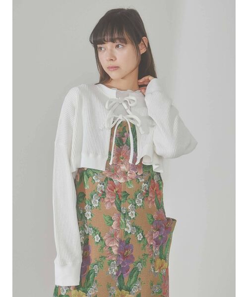 merry jenny（メリージェニー）の「ショートワッフルリボンカーディガン（Tシャツ/カットソー・レディース・オフホワイト/アイボリー/ブラック・FREE）」の5枚目の写真