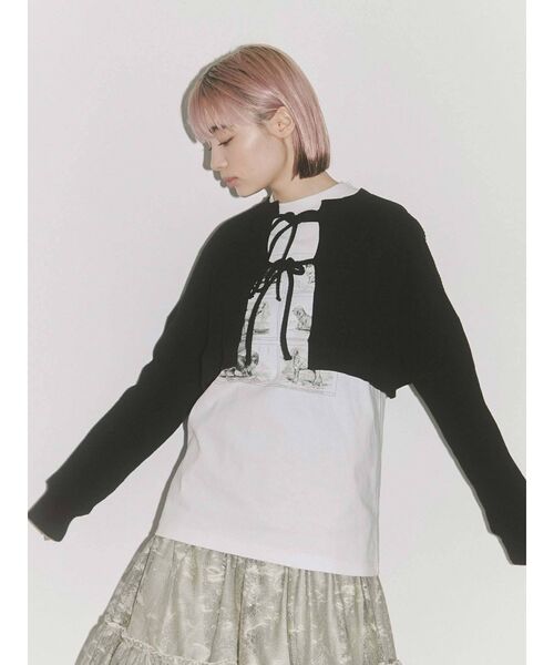 merry jenny（メリージェニー）の「ショートワッフルリボンカーディガン（Tシャツ/カットソー・レディース・オフホワイト/アイボリー/ブラック・FREE）」の13枚目の写真