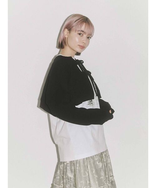 merry jenny（メリージェニー）の「ショートワッフルリボンカーディガン（Tシャツ/カットソー・レディース・オフホワイト/アイボリー/ブラック・FREE）」の15枚目の写真