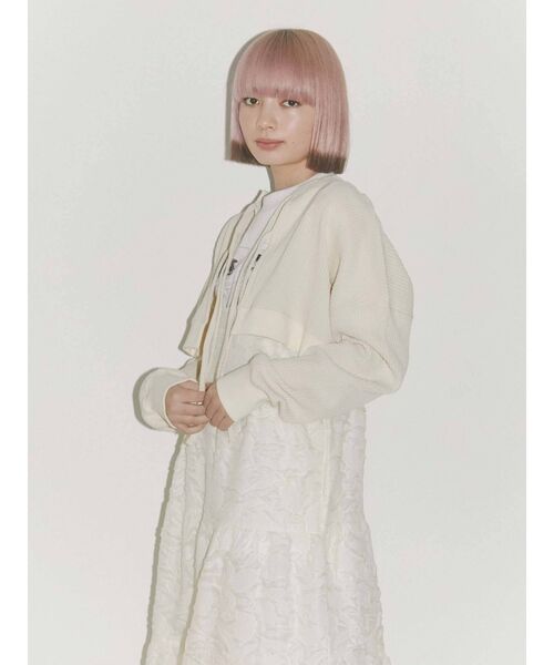 merry jenny（メリージェニー）の「ショートワッフルリボンカーディガン（Tシャツ/カットソー・レディース・オフホワイト/アイボリー/ブラック・FREE）」の20枚目の写真