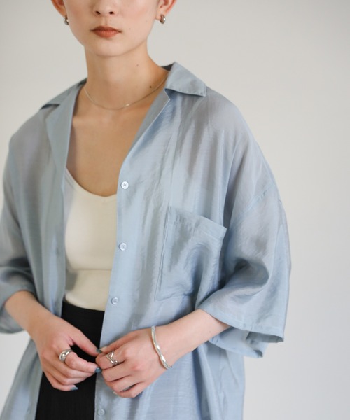 select MOCA（セレクトモカ）の「シアーメンズライクシャツ（シャツ/ブラウス・レディース・ブルー/ベージュ/ブラック・FREE）」の10枚目の写真